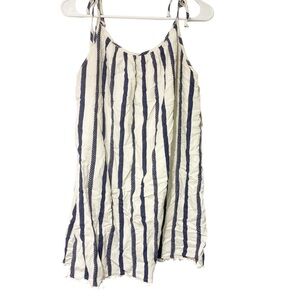 The Jetset Diaries TJD Nautical Blue White Stripe Linen Pom Pom Dress Large
